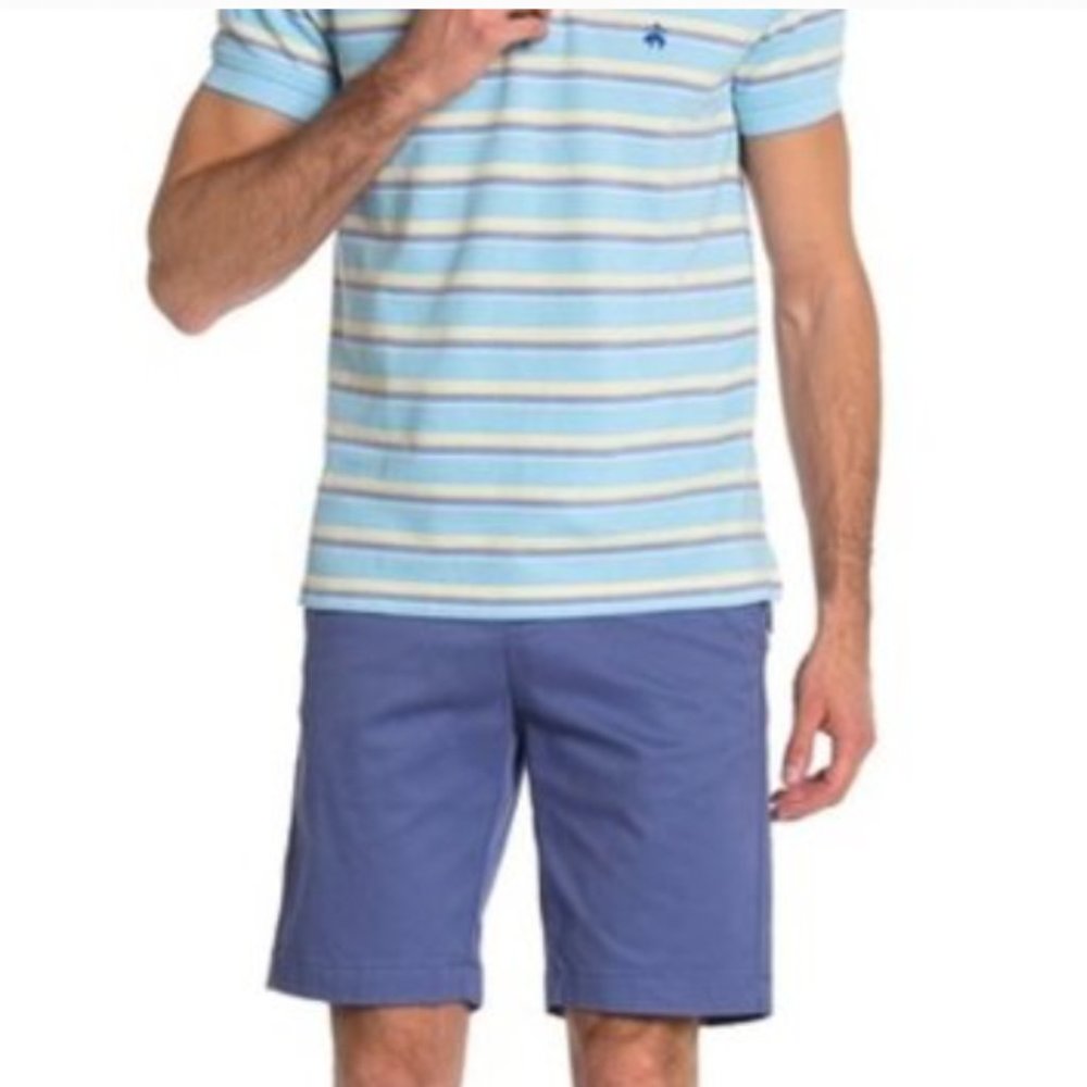 Brooks Brothers 10" Stretch Flat Front Chino Short, Blue  34 NWT
